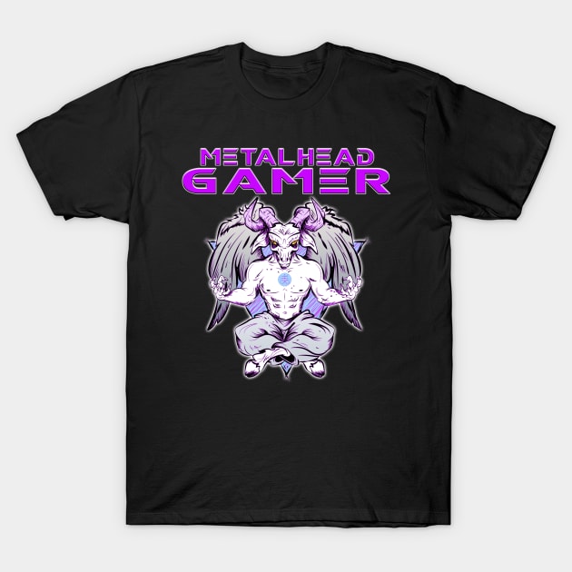 Metalhead Gamer Baphomet Meditate Purple T-Shirt by Shawnsonart